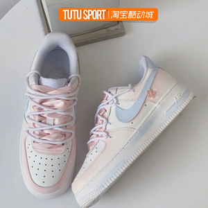 TUTU球鞋定制 Nike Air Force 1 空军 樱花布贴 蓝粉女子低帮板鞋