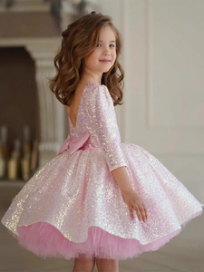 女童礼服粉红色亮片短款模特走秀主持公主六一团体表演