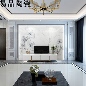 新中式微晶石电视背景墙瓷砖客厅仿大理石影视墙石材轻奢罗马柱
