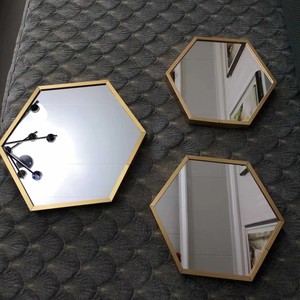 轻奢六边形化妆镜卫生间壁挂浴室镜美容院异形装饰镜高清防爆镜子