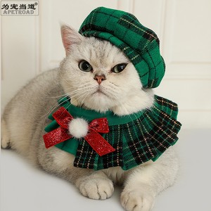 猫咪圣诞节八角帽子项圈围兜狗狗饰品衣服装扮宠物圣诞帽围巾拍照