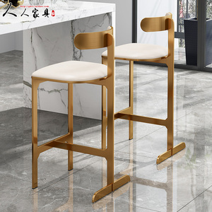 轻奢吧台椅高脚吧凳靠背家用厨房椅不锈钢设计师款高级感岛台椅子