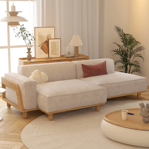 沃尔琦实木布艺沙发客厅现代简约日式小户型北欧羽绒原木奶油风