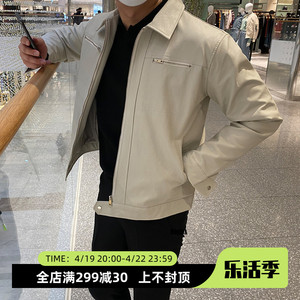 春秋季新款韩国男装代购纯色简约纹理PU材质短款夹克外套男JK2132
