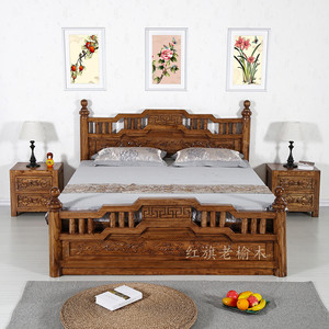 新品老榆木家具全实木双人床欧式箱体床储物现代中式婚床雕花组合