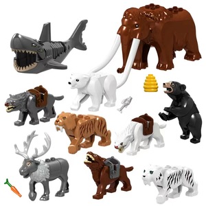 儿童益智拼装玩具小动物老虎大象狼熊猫鳄鱼鲨鱼仿真积木模型男孩