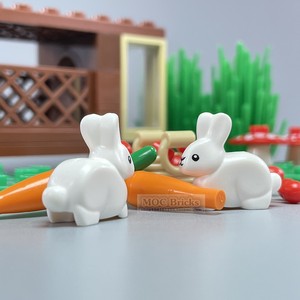 MOC积木场景小颗粒拼装玩具小白兔笼子兔子窝房子农场动物过家家