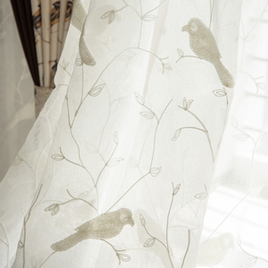 白色沙窗帘2023年新款美式乡村小鸟刺绣窗纱卧室客厅阳台飘窗遮光