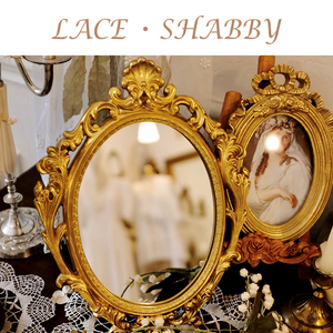 LACESHABBY新款法式复古金色巴洛克浮雕椭圆化妆镜壁挂镜子装饰