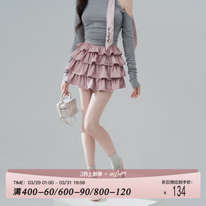 花铃太太2024新款短裙黑色半身裙女裙子夏季层层蛋糕裙粉色小个子