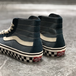 vans sk8hi高帮复古头男女情侣牛仔蓝棋盘格帆布板鞋VN0A3MV1XGK