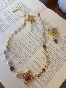 天然强光巴洛克珍珠紫水晶锆石异性链条风仙气感项链