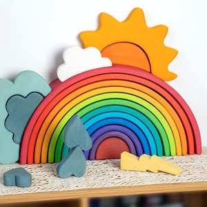 儿童木制彩虹积木大拱桥场景搭建想象力开发大块百变拼搭益智玩具