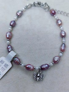 4-5mm妖紫色野生巴洛克珍珠手链小众设计款