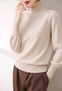 双鹿正品女士冬季新款100%牦牛绒高领套头毛衣羊绒衫宽松长袖
