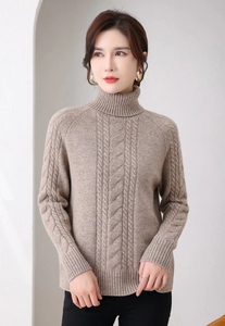 双鹿正品女士冬季新款100%牦牛绒高领加厚套头毛衣羊绒衫宽松长袖