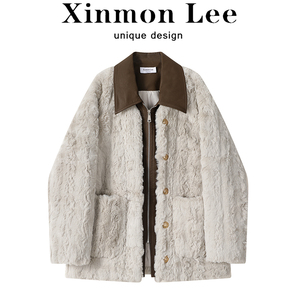 XinmonLee超好看POLO领羊羔毛外套女士秋冬设计感加厚毛绒上衣
