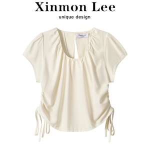 XinmonLee气质修身显瘦衬衫女夏季小众别致独特设计感小衫短上衣