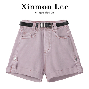 XinmonLee高腰阔腿牛仔a字短裤女春夏美式复古宽松显瘦设计感裤子
