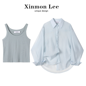 XinmonLee盐系轻熟风衬衫上衣吊带背心两件套装女夏季高级感港味