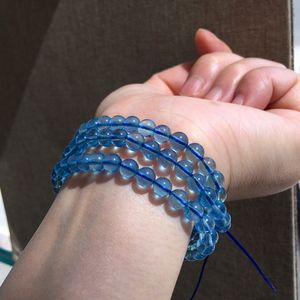 天然海蓝宝石三圈手链 佛珠念珠手串 珠子直径约6毫米 净体湛蓝色