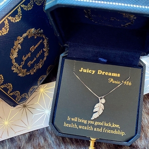 轻奢设计师JUICY DREAMS复古水晶羽毛树叶枫叶水晶单钻925银项链