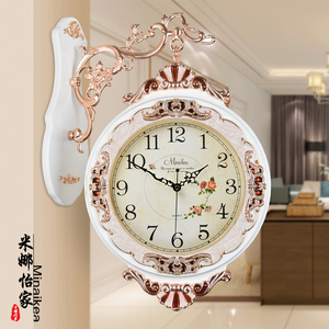 欧式仿古大号客厅静音双面挂钟创意中式石英钟表现代时尚时钟壁钟
