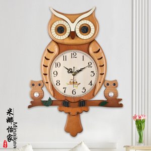 时尚创意家用挂钟儿童房钟客厅时钟卡通个性猫头鹰钟表装饰墙壁大