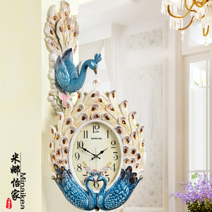 欧式家用挂钟双面钟客厅时尚钟表创意个性孔雀装饰艺术挂表钟大气