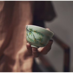 |勿念|《八月桂花》豆青葫芦主人杯 单杯 纳福 陶瓷梅子青 茶杯
