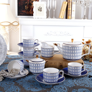 英式下午茶茶具套装优雅蓝圈欧式茶具宫廷家用骨瓷咖啡杯套具
