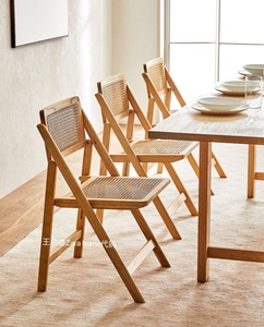 Zara Home代购白蜡木藤条可折叠椅子外出垂钓木质餐桌椅防滑椅