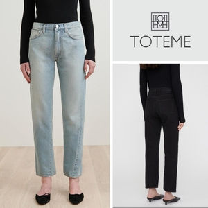 toteme original 牛仔裤女直筒经典不对称扭缝中高腰九分裤新款