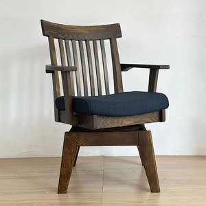 出口日本实木转椅做旧复古深色黑胡桃色水曲柳餐椅扶手椅电脑椅