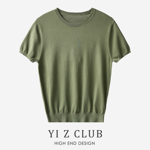 Yi Z CLUB 经典马仔刺绣棉质圆领短袖套头条纹针织衫春夏女装0.17