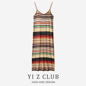 Yi Z CLUB 夏日度假风彩虹色含羊绒针织吊带连衣裙子春夏女装0.35