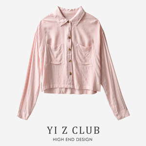Yi Z CLUB 欧美风双口袋尖领长袖短款人棉衬衫有大码春夏女装0.17