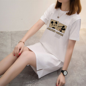 纯棉白色连衣裙女2024年新款夏装短袖中长款宽松韩版卡通T恤裙子