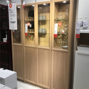 深圳广州宜家BILLY毕利奥克伯书架书柜玻璃门一组2门新品IKEA