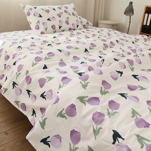 紫色郁金香纯棉床单被套枕套全棉被罩床笠花朵可搭配三四件套床品
