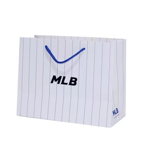 新款条纹烫金MLB纸袋子 棒球帽子手提袋 NY棒球帽包装袋现货