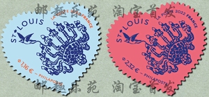 现货 法国邮票2022年 情人节邮票 圣路易 不干胶邮票 2全