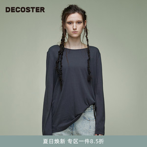 DECOSTER/德诗春季新款品牌女传简约深灰色宽松圆领长袖T恤