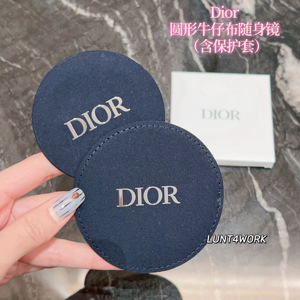 现货LUNT迪奥Dior牛仔圆形随身化妆镜子含收纳包
