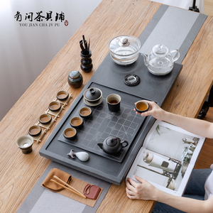 整块乌金石茶盘电磁炉玻璃茶壶茶具套装一体自动上水茶台家用石板