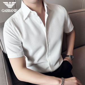 GABBANIE华夫格衬衫男短袖夏季高级垂感网红寸衫韩版帅气冰丝衬衣