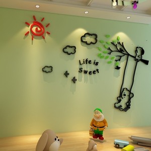 小熊秋千亚克力3d水晶立体墙贴儿童房电视背景墙客厅卡通创意贴画
