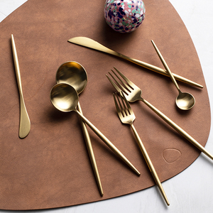 朵颐leon欧式西餐不锈钢刀叉勺套装金色甜品勺筷子餐厅西餐餐具