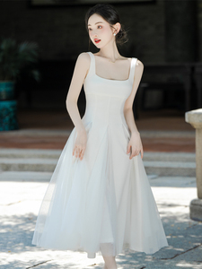 法式长裙仙气白色连衣裙女高级感气质女装夏装2023新款领证小白裙