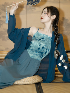 新中式女装复古国风连衣裙春秋古风宋制开衫吊带裙两件套改良汉服